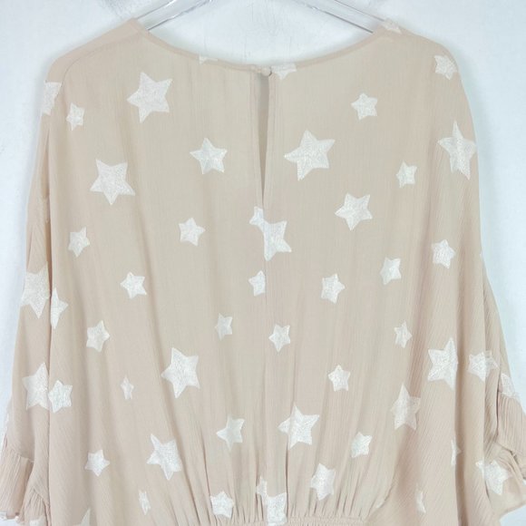 Storia Embroidered Star Ruffle Batwing Sleeve Romper Size Small S EUC T2651 - Picture 13 of 16